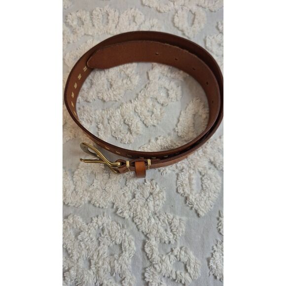 AMANDA SMITH BROWN EMBROIDERED STITCHED GENUINE LEATHER WESTERN BELT WOMEN SMALL - Picture 1 of 5